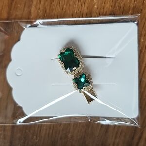 🌞 5 For $25 New Emerald Green Gem Hair Clip With Rhinestones - Alligator Clip